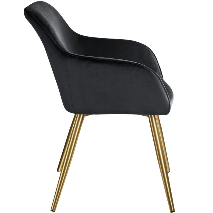 tectake® Eetkamerstoel Marilyn fluweellook, gouden poten - Set van 2