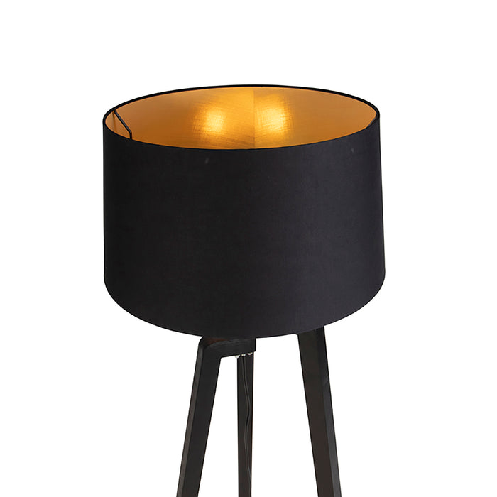 QAZQA Smart vloerlamp met kap zwart met goud 50 cm incl. Wifi A60 -