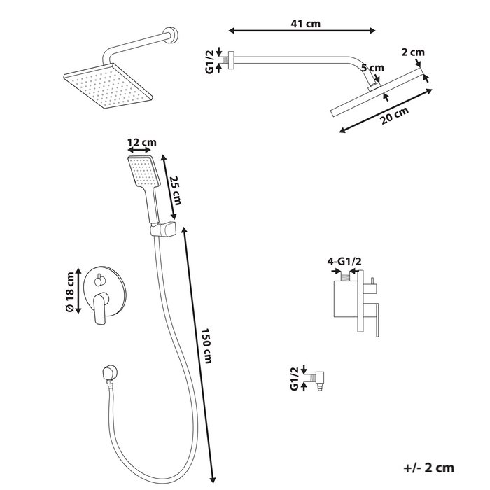 Beliani-GUARATUBA-Ingebouwde doucheset met regendouche-Zilver-Messing