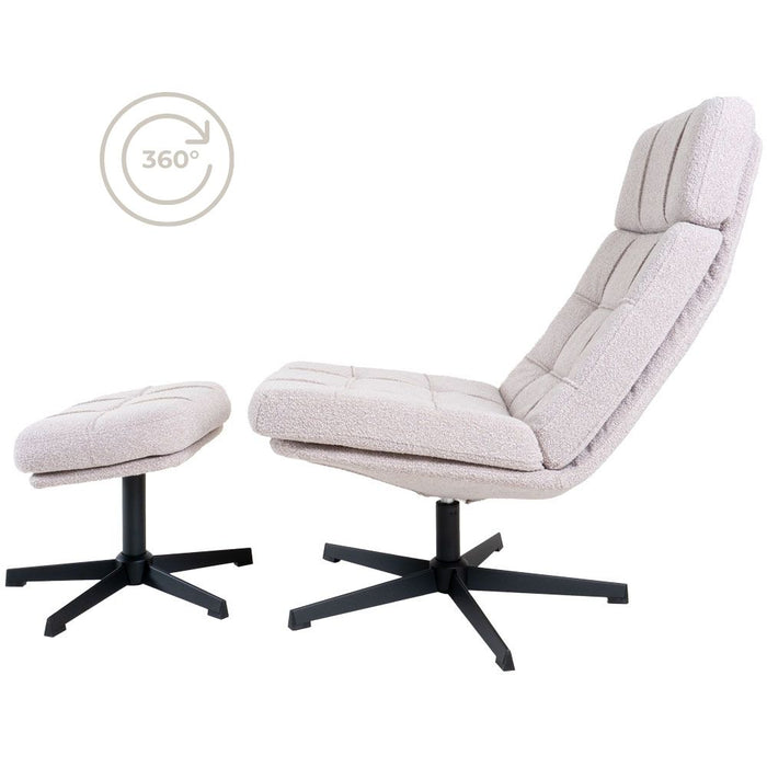 Home67 - Fauteuil Aiden + Hocker - Bouclé - Naturel