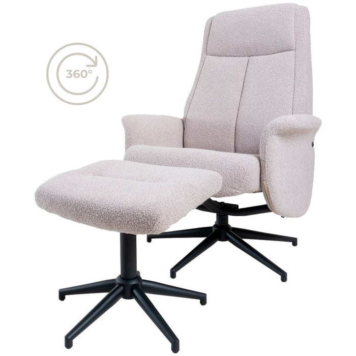 Home67 - Relaxfauteuil Bindy + Hocker - Bouclé - Naturel