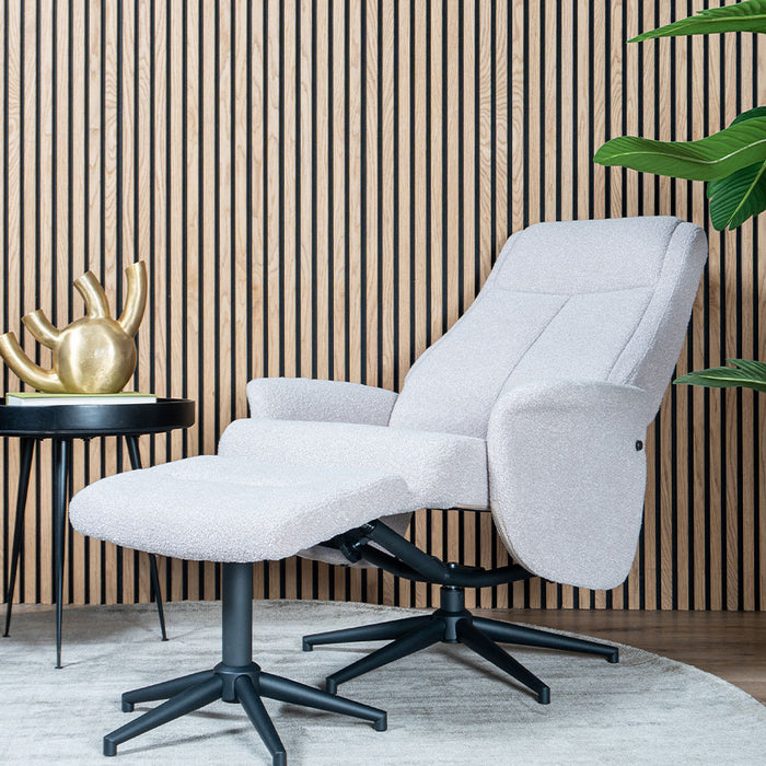 Home67 - Relaxfauteuil Bindy + Hocker - Bouclé - Naturel