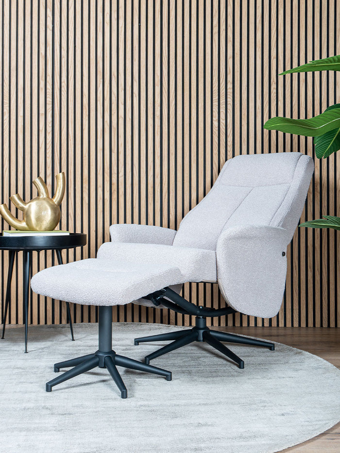 Home67 - Relaxfauteuil Bindy + Hocker - Bouclé - Naturel