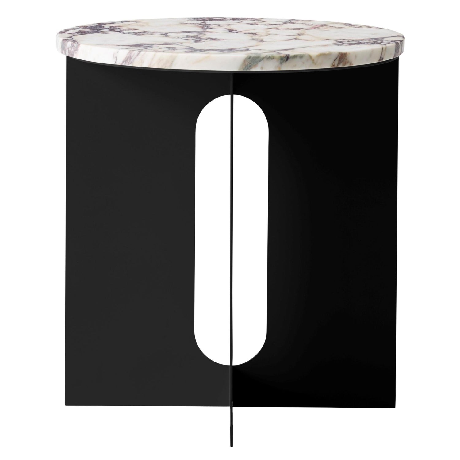 Androgyne bijzettafel Ø40 zwart, Calacatta Viola marmer