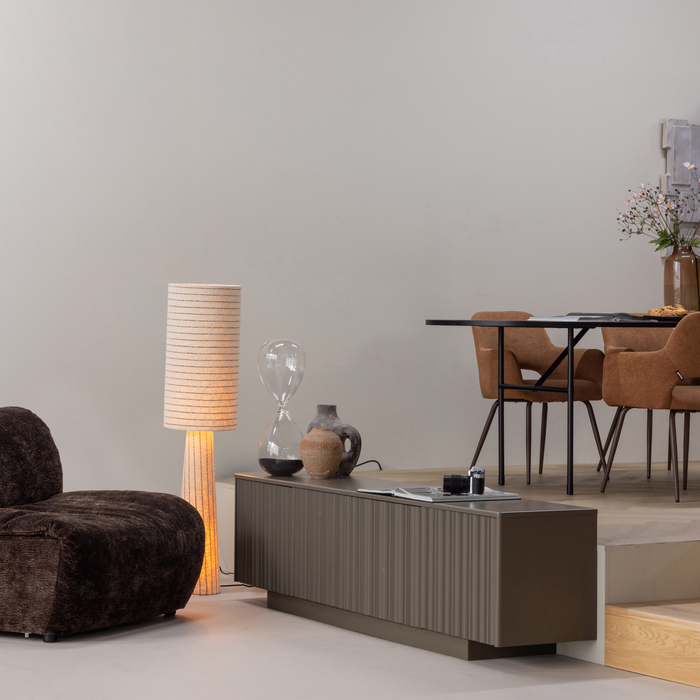 WOOOD Loft Vloerlamp - Metaal|Bouclé - Naturel Met Strepen 130xØ30 cm