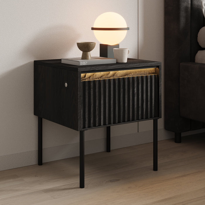 Meubella - Nachtkastje Timoteo - Mat zwart - 46 cm