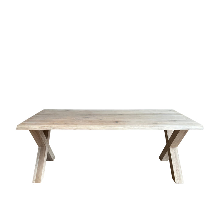 Boomstamtafel eiken 180x90cm met eiken X poten