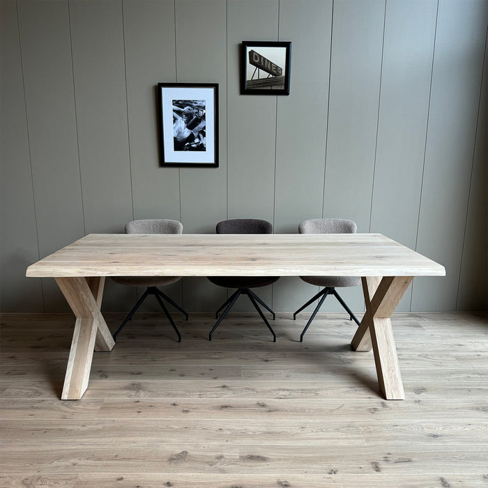 Boomstamtafel eiken 180x90cm met eiken X poten