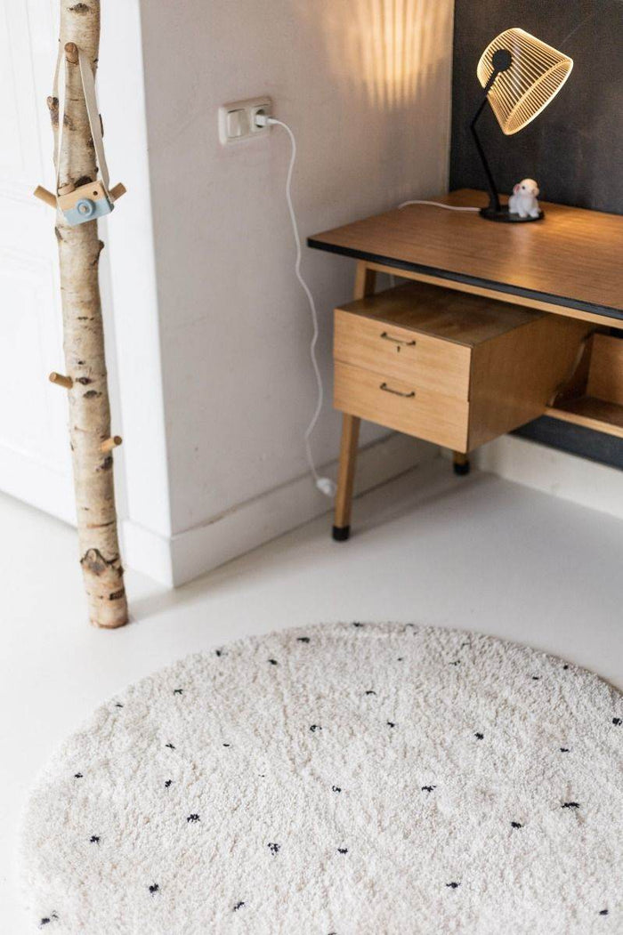 Interieur05 Rond Kindervloerkleed  hoogpolig Cream|Zwart - Dots