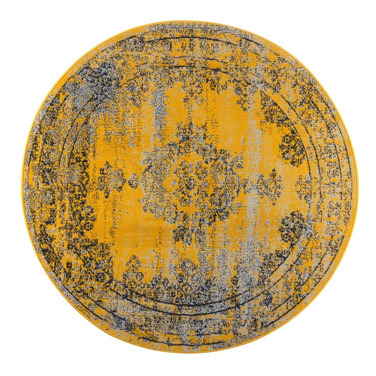 Vintage Vloerkleed Bloom rond - Geel - EVA Interior - 160 x 160 cm