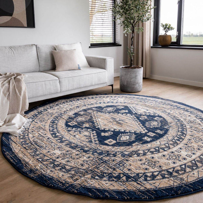 Interieur05 Vloerkleed Vintage Aila Blauw Rond 120cm