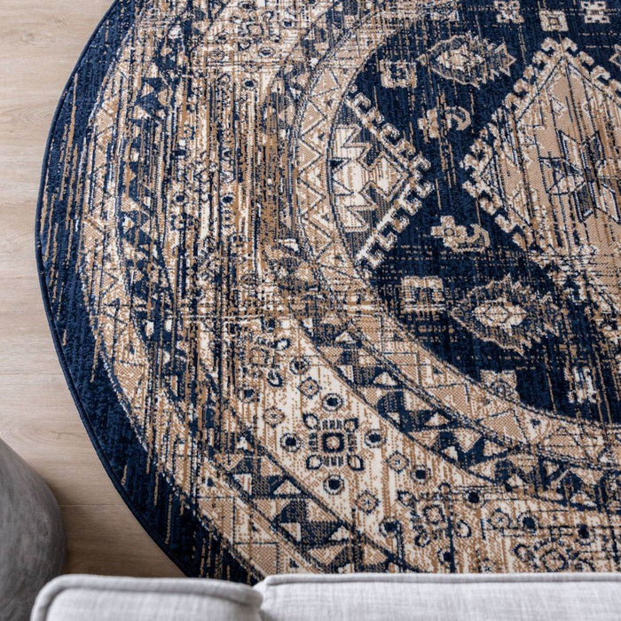 Interieur05 Vloerkleed Vintage Aila Blauw Rond 160cm