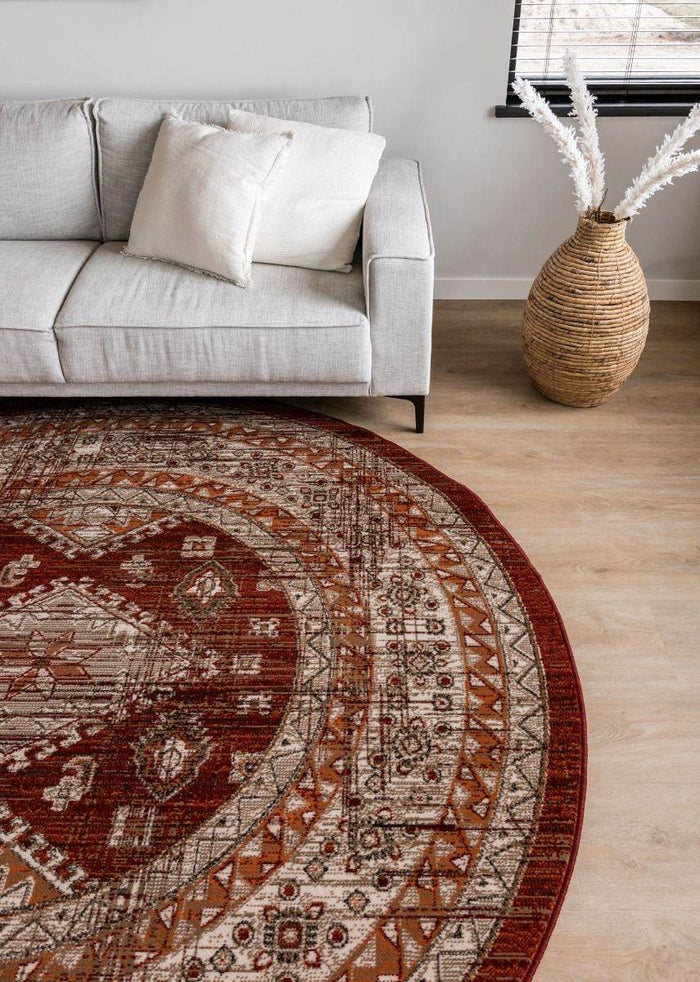 Interieur05 Vloerkleed Vintage Aila Rood|oranje Rond 160cm