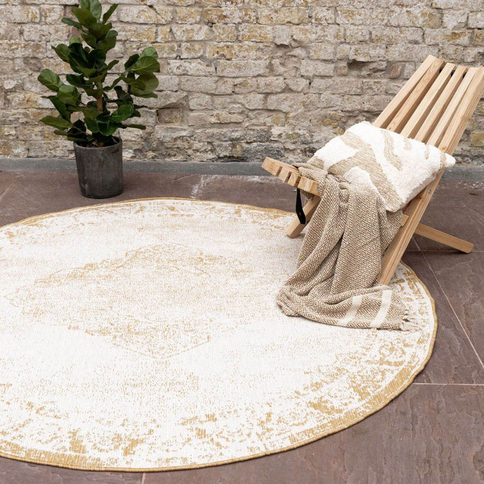 Rond Buitenkleed sage - Geel|Okergeel - dubbelzijdig - EVA Interior