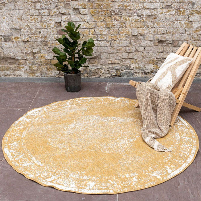 Rond Buitenkleed sage - Geel|Okergeel - dubbelzijdig - EVA Interior