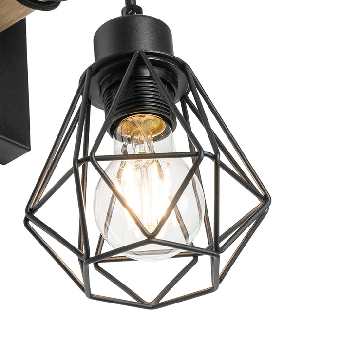 QAZQA Smart wandlamp zwart met hout incl. Wifi A60 - Chon