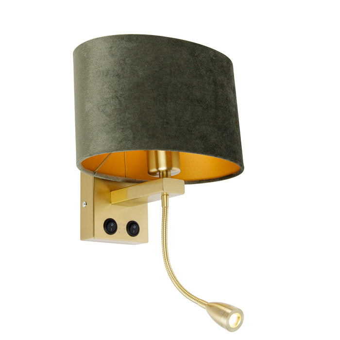QAZQA Wandlamp messing met ovale velours kap groen 25cm - Brescia