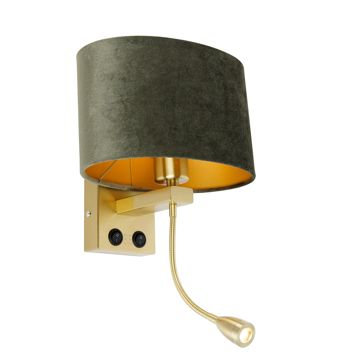 QAZQA Wandlamp messing met ovale velours kap groen 25cm - Brescia