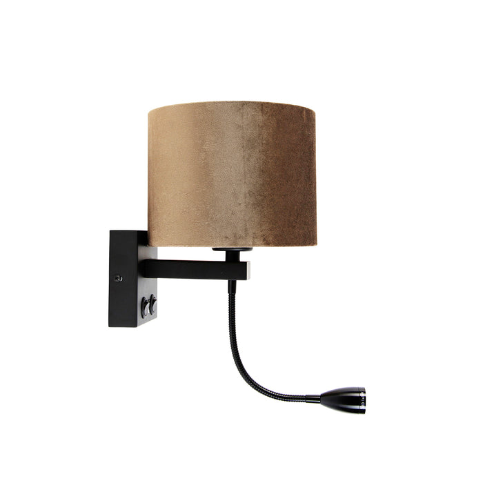 QAZQA Wandlamp zwart met velours kap bruin 18cm - Brescia