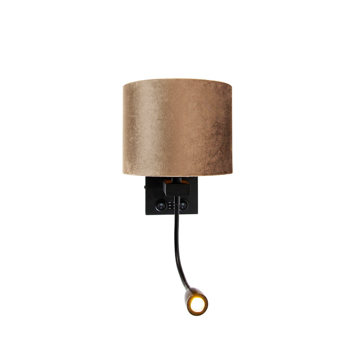 QAZQA Wandlamp zwart met velours kap bruin 18cm - Brescia