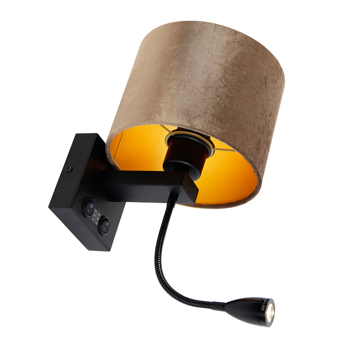 QAZQA Wandlamp zwart met velours kap bruin 18cm - Brescia