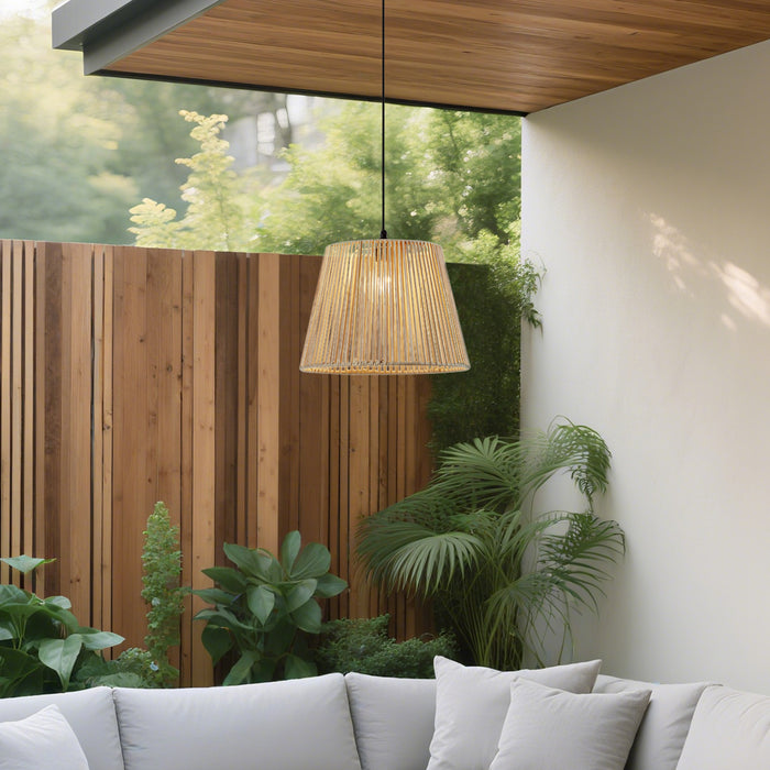 QAZQA Buiten hanglamp zwart met beige kap van touw IP44 - Cava Jayla