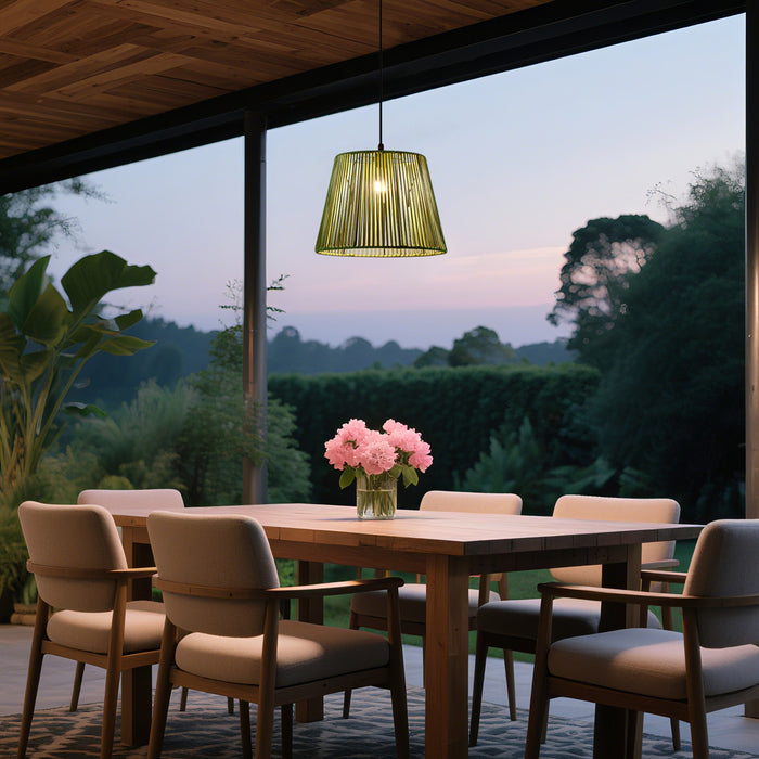 QAZQA Buiten hanglamp zwart met groene kap van touw IP44 - Cava Jayla