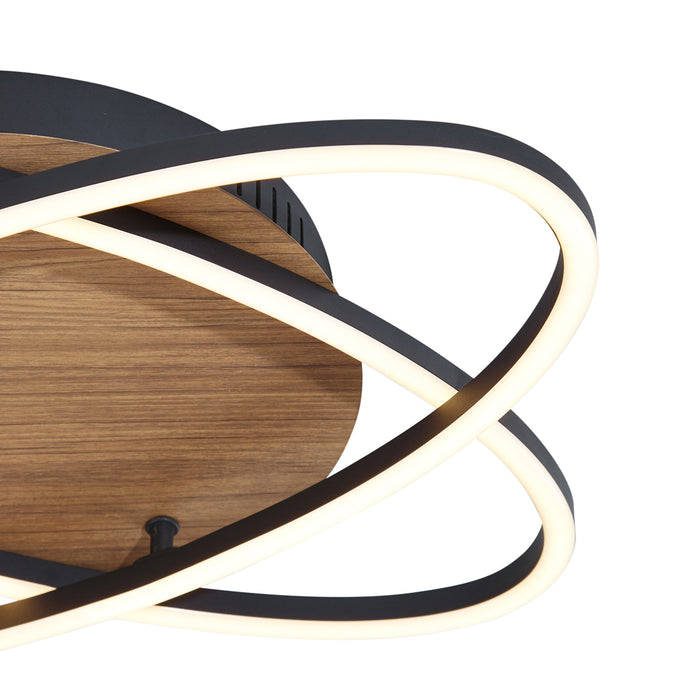 QAZQA Plafondlamp zwart met walnoot hout incl. LED 3-staps dimbaar