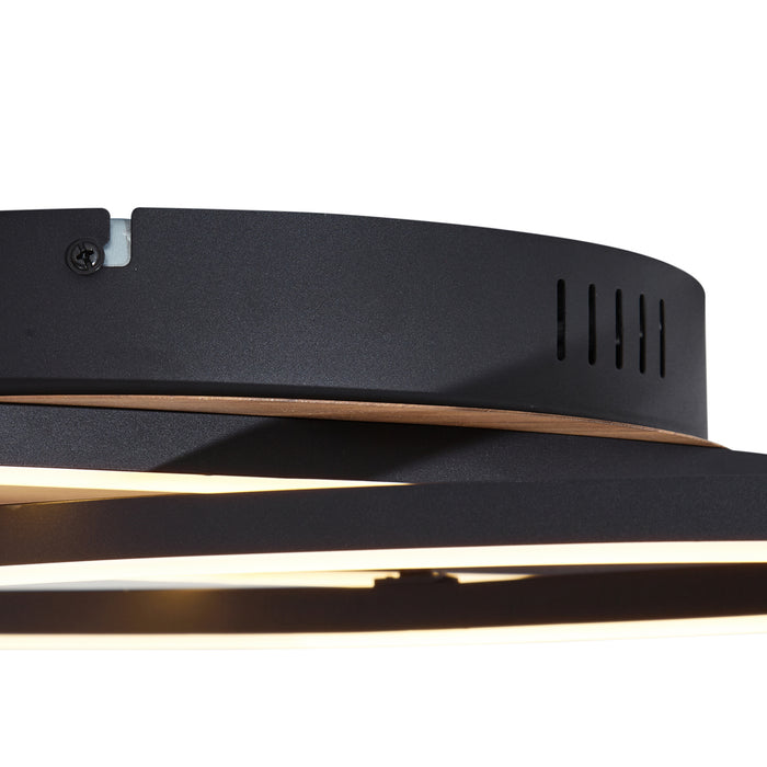 QAZQA Plafondlamp zwart met walnoot hout incl. LED 3-staps dimbaar