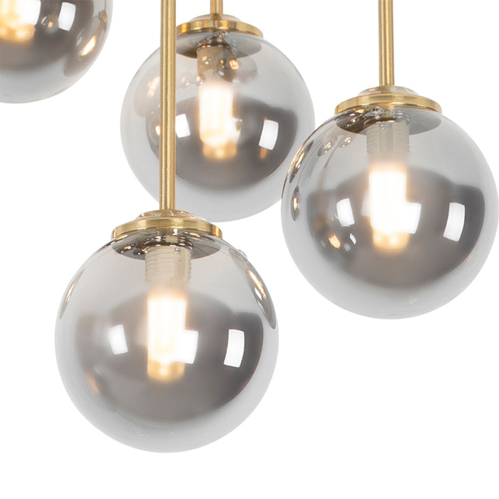 QAZQA Smart plafondlamp goud met smoke glas 9-lichts incl. 9 Wifi G9