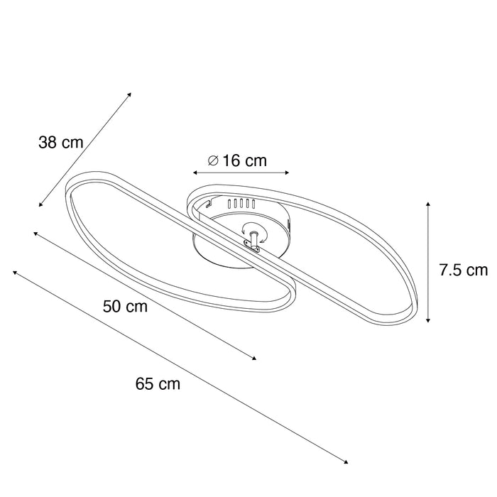 QAZQA Design plafondlamp mat zwart 65 cm 3-staps dimbaar 2-lichts -