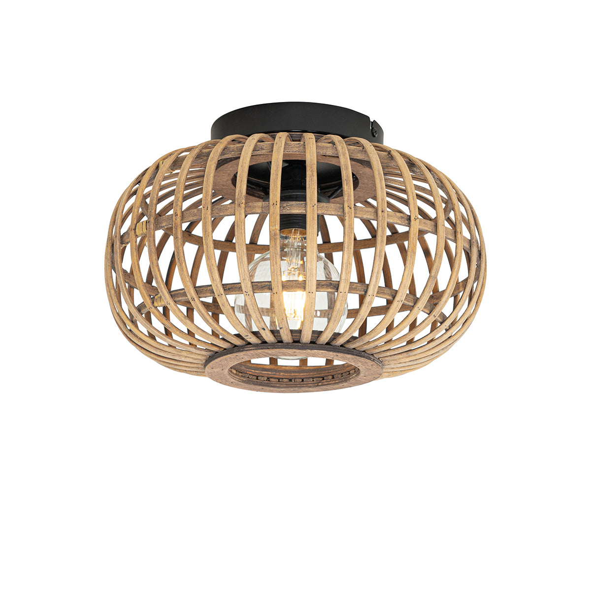 QAZQA Smart plafondlamp zwart met bamboe incl. Wifi G95 - Amira