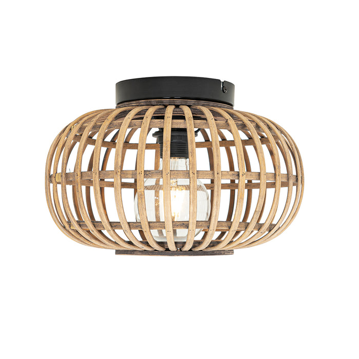 QAZQA Smart plafondlamp zwart met bamboe incl. Wifi G95 - Amira