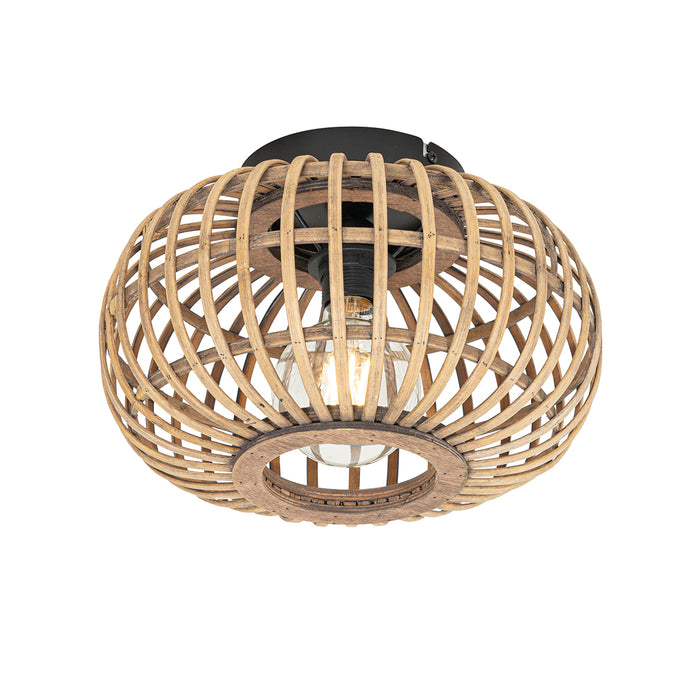 QAZQA Smart plafondlamp zwart met bamboe incl. Wifi G95 - Amira