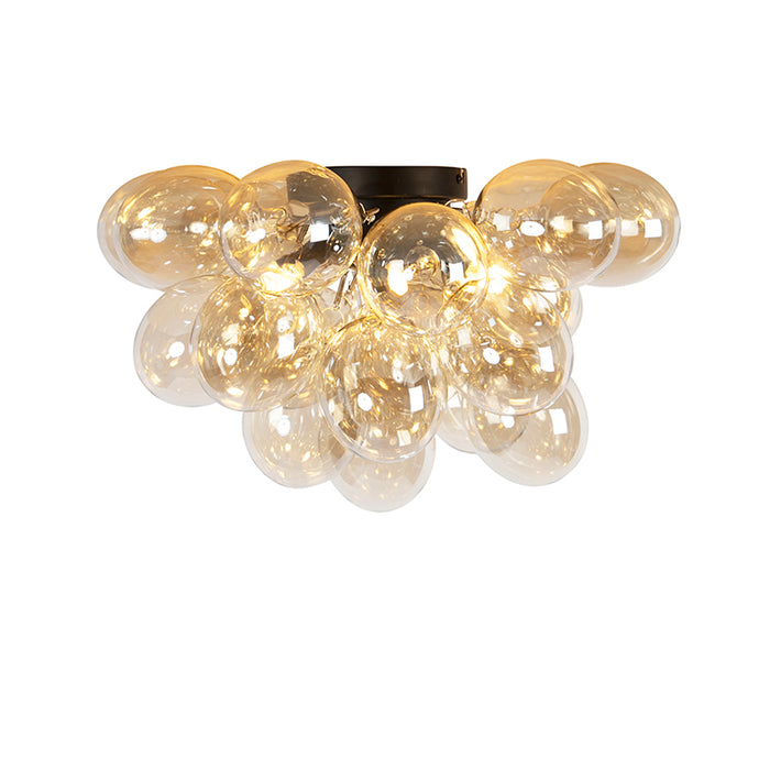 QAZQA Smart plafondlamp zwart met amber glas 6-lichts incl. 6 Wifi G9