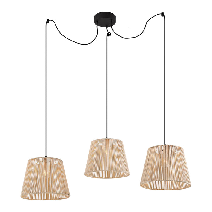 QAZQA Buiten hanglamp zwart met beige kappen van touw 3-lichts IP44 -