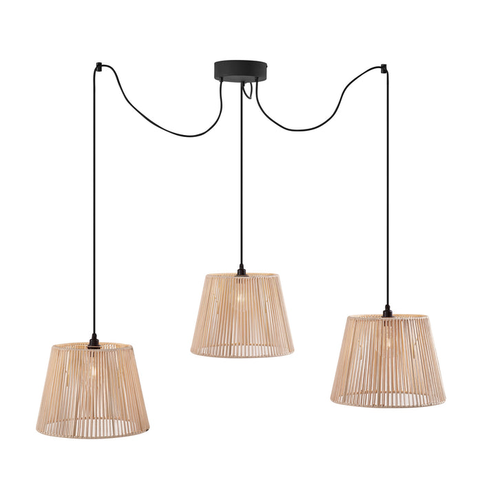 QAZQA Buiten hanglamp zwart met beige kappen van touw 3-lichts IP44 -