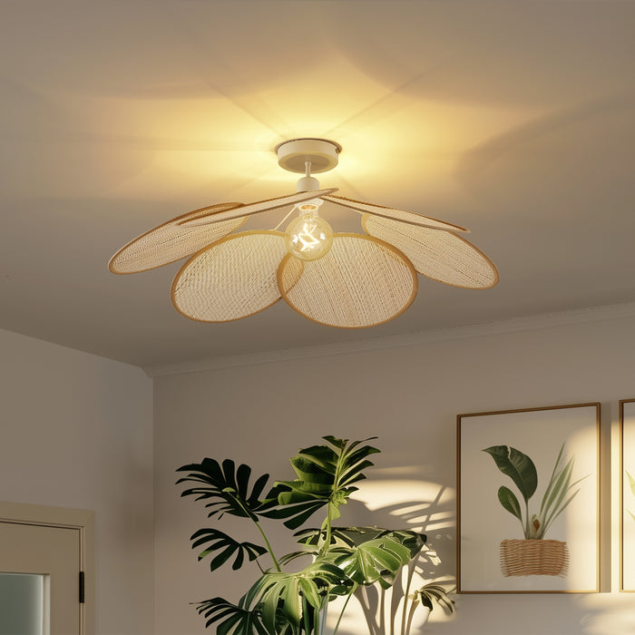 QAZQA Japandi plafondlamp crème met linnen kap - Aisha