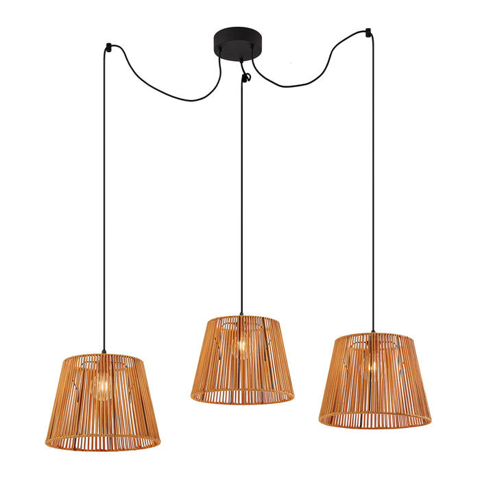 QAZQA Buiten hanglamp zwart met oranje kappen van touw 3-lichts IP44