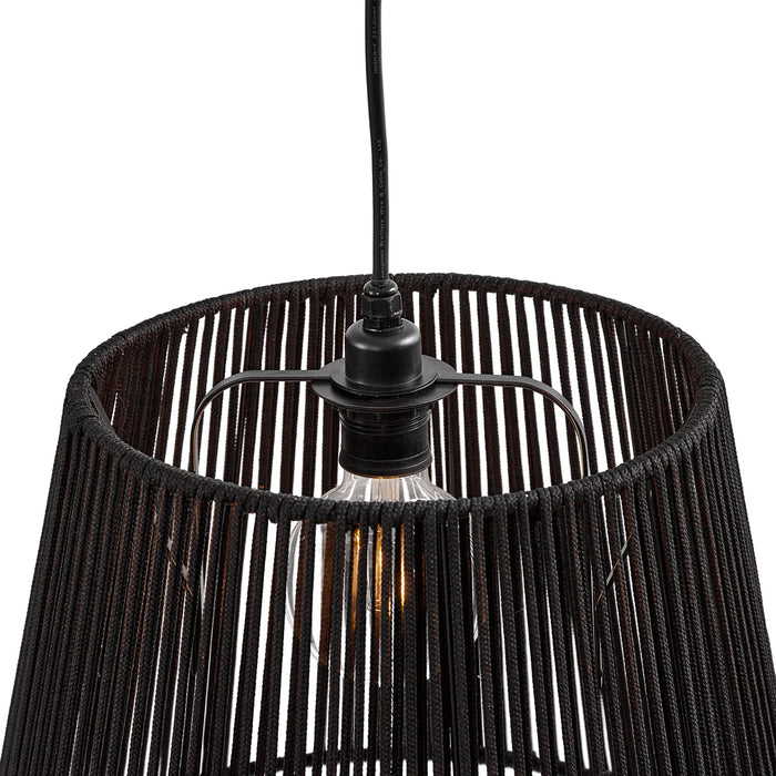 QAZQA Buiten hanglamp zwart met zwarte kap van touw 3-lichts IP44 -