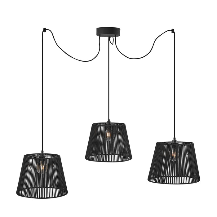 QAZQA Buiten hanglamp zwart met zwarte kap van touw 3-lichts IP44 -