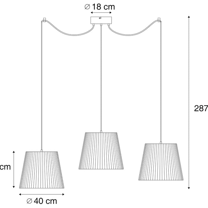QAZQA Buiten hanglamp zwart met groene kappen van touw 3-lichts IP44