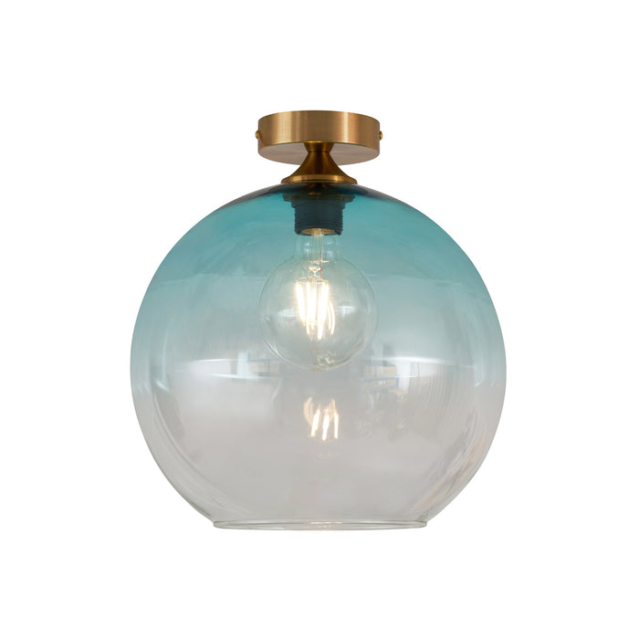 QAZQA Art Deco plafondlamp messing met blauw glas - Sandra
