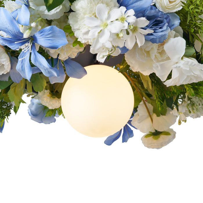 QAZQA Bohemian hanglamp zwart met gekleurde bloemen blauw en wit -