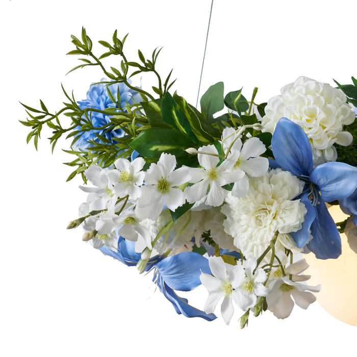 QAZQA Bohemian hanglamp zwart met gekleurde bloemen blauw en wit -