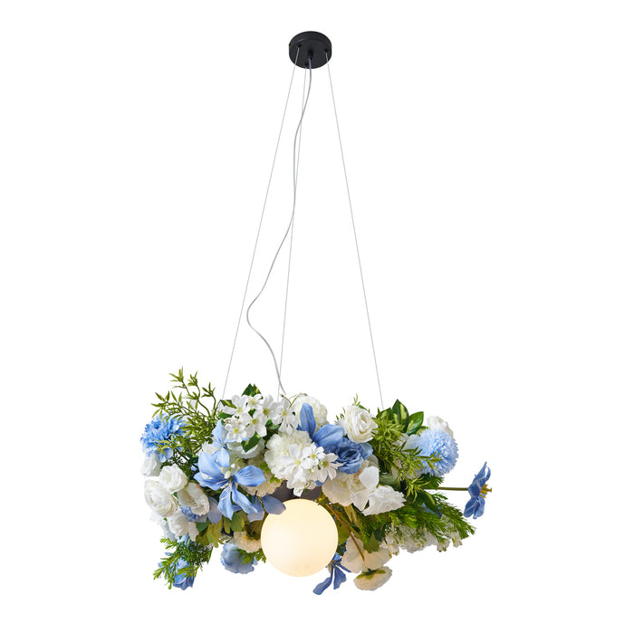 QAZQA Bohemian hanglamp zwart met gekleurde bloemen blauw en wit -