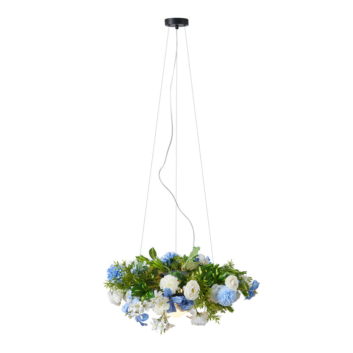 QAZQA Bohemian hanglamp zwart met gekleurde bloemen blauw en wit -
