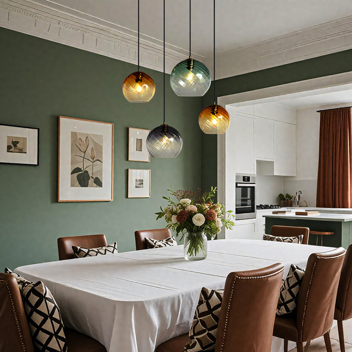 QAZQA Hanglamp brons met smoke amber en groen glas rond 4-lichts -