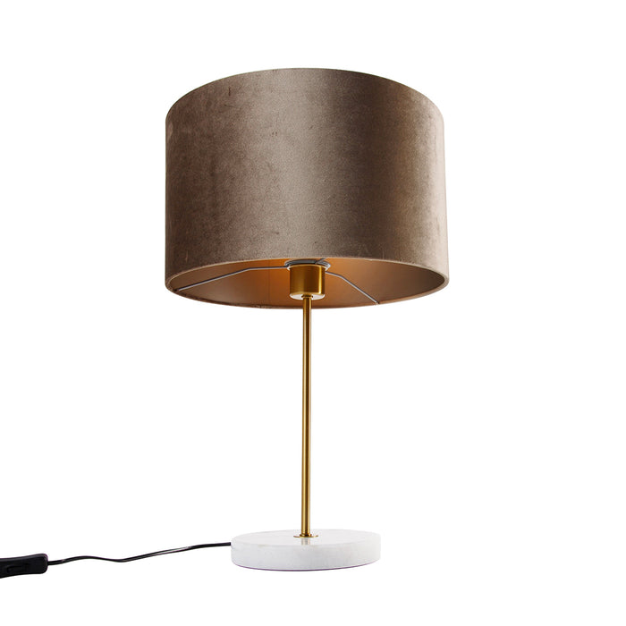 QAZQA Tafellamp messing met velours kap taupe 35cm - Kaso