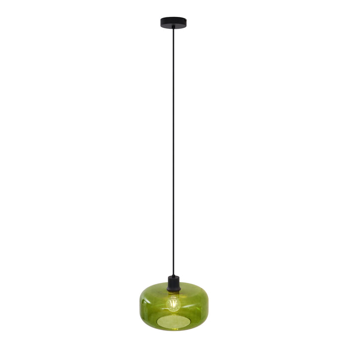 QAZQA Retro hanglamp zwart met groen glas - Bizle
